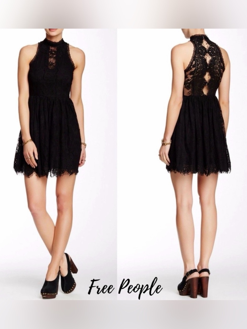Free People Black Lace Mini Dress